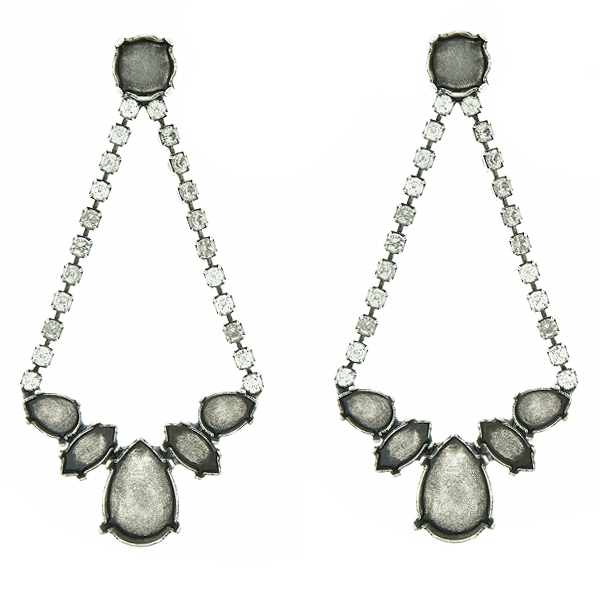 Mixed Size stone settings Stud Earrings with hanging SW Rhinestones