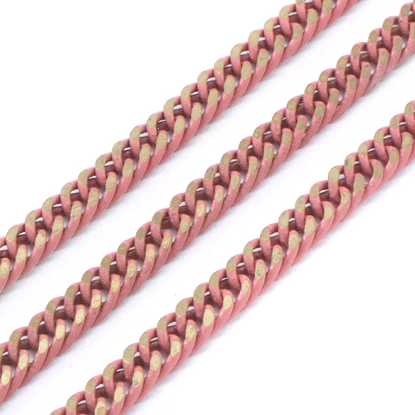 Polished pink enamel stainless steel curb (gourmette) chain 4mm