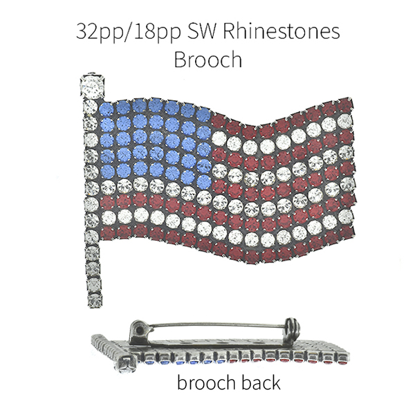 Flag of USA 18pp and 32pp SW Rhinestones brooch base