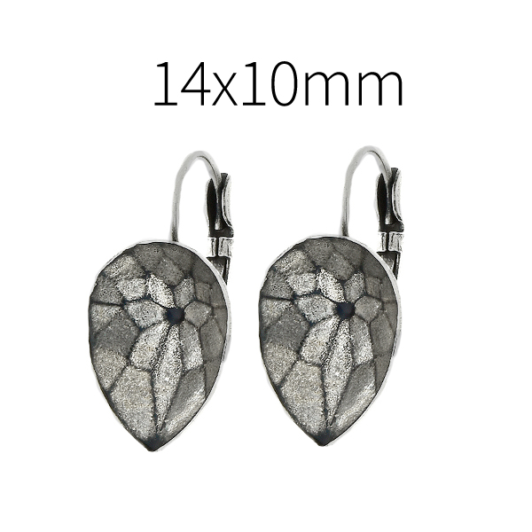 14x10mm Inverted Pear shape Decorative stone settings Lever back Earring bases