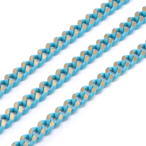 Polished turquoise enamel stainless steel curb (gourmette) chain 3.85mm