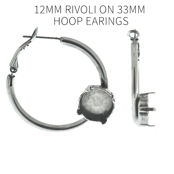12mm Rivoli settings Mirror Reflection Hoop Earrings bases