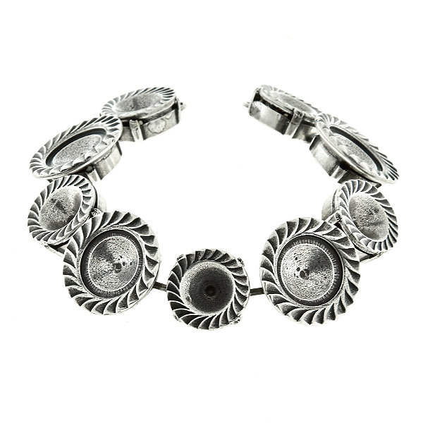 39ss and 12mm Rivoli Jagged ornamental metal casting Bracelet base with two side loops