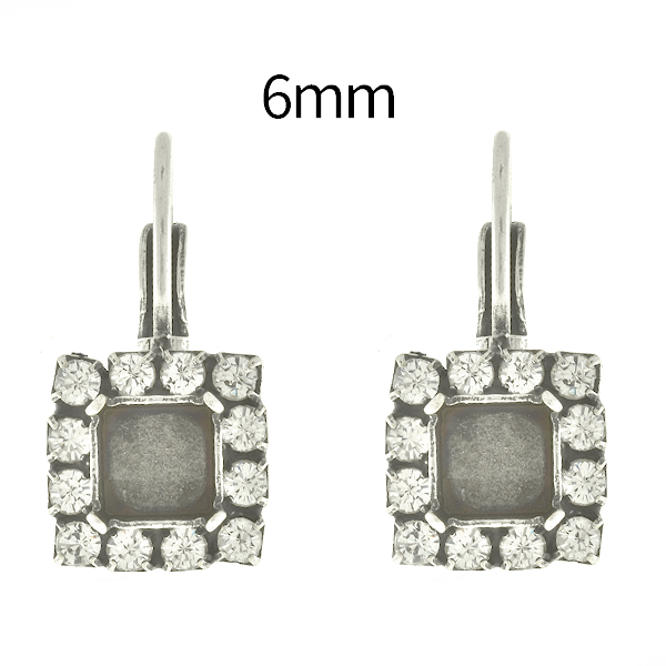 6mm Imperial SW4480 Square Lever Back Earring bases with SW Rhinestones