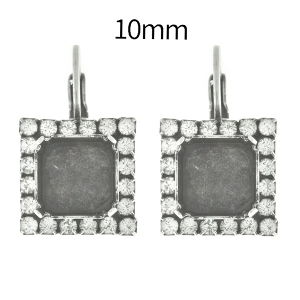 10mm Imperial SW4480 Square Lever Back Earring bases with SW Rhinestones
