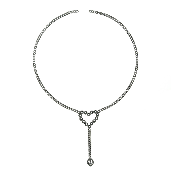 32pp metal casting Heart element with 3.9mm Flat Gourmet Chain Necklace base