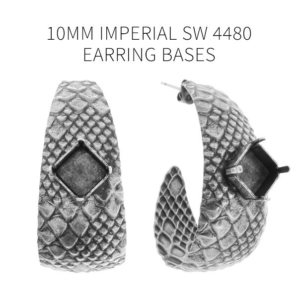 10mm Imperial stone setting Snake skin metal texture Hoop earring bases