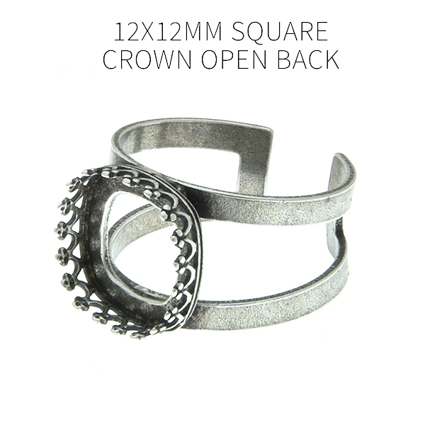 12x12mm Square Crown open back setting Double rows Adjustable ring base
