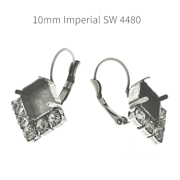 10x10mm Imperial SW 4480 square settings with 32pp SW Rhinestones Lever back Earring bases
