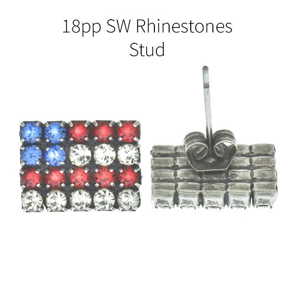 Flag of USA 18pp SW rhinestone stud earrings