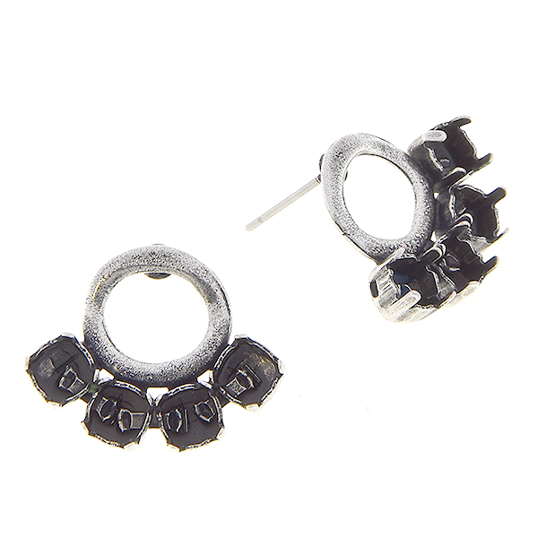 24ss Round stone settings with Hollow circle metal casting elements on Stud Earring bases