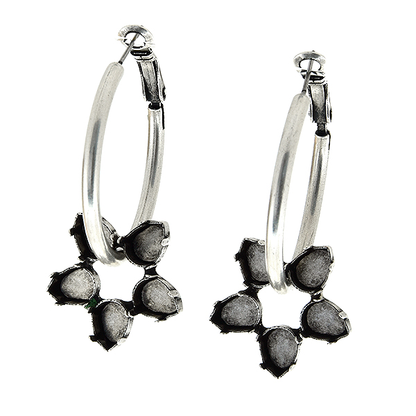 8X6mm Pear shape stone setting jewelries & Metal hoop Dangling earring bases (33mm)