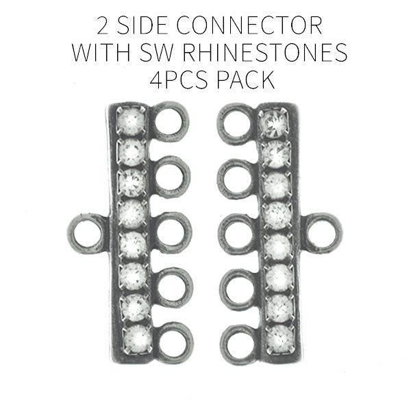 Metal casting 2 side connector base with SW Rhinestones - 4pcs pack