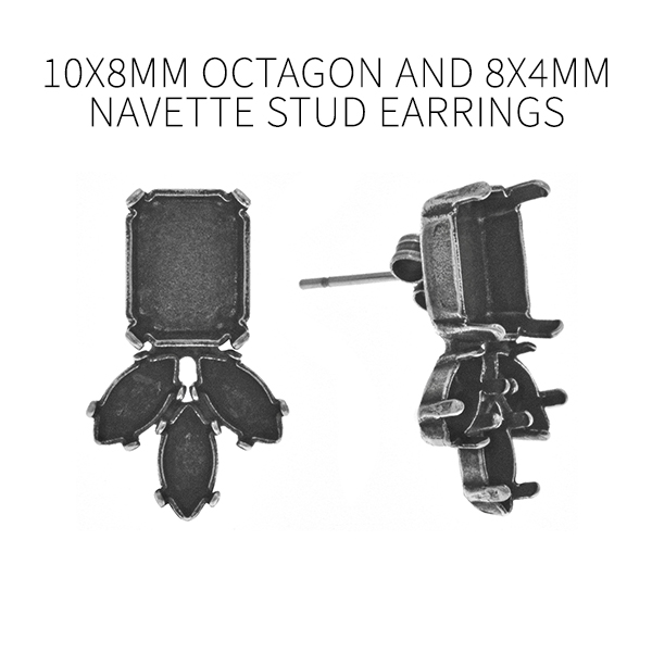 8x4mm Navette and 10x8mm Octagon Fancy stud earring bases